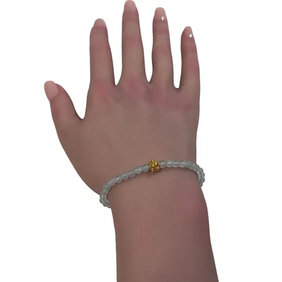 18K Gold Money Coin Ball Lucky Charm Bracelet Mini Gemstones Natural Aquamarine - Picture 6 of 7